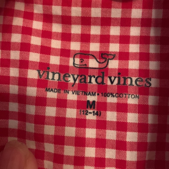 Vineyard Vines 12 - 14 M red white gingham check plaid button down collar shirt - Picture 7 of 9